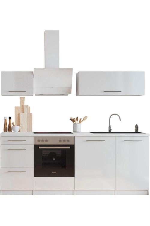 Almora Hazır Mutfak Dolabı 220cm - Parlak-Beyaz Laminat Tezgah Dahil-