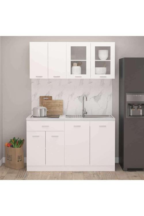 Persephone Hazır Mutfak Dolabı-Çok Amaçlı Dolap 140 cm Beyaz Ve Beyaz Tezgah Dahil