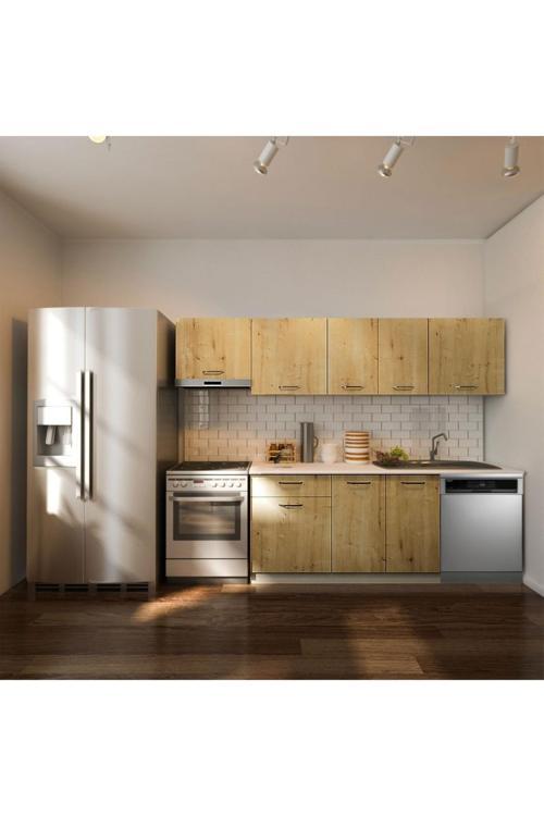 Debre Hazır Mutfak Dolabı 260 cm-Beyaz Laminat Tezgah Dahil-Bulaşık Makinesi Yeri Mevcut-Mat