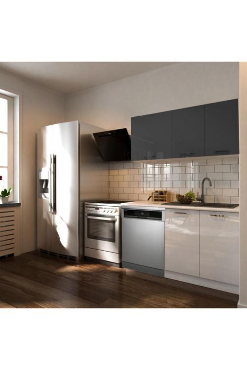 Hima Hazır Mutfak Dolabı – 140 Cm- Parlak--Beyaz Laminat Tezgah Dahil-Bulaşık Makinesi Yeri Mevcut