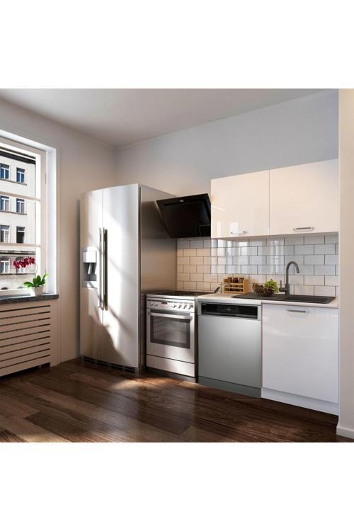 Manza Hazır Mutfak Dolabı 120cm - Parlak-Beyaz Laminat Tezgah Dahil-Bulaşık Makinesi Yeri Mevcut