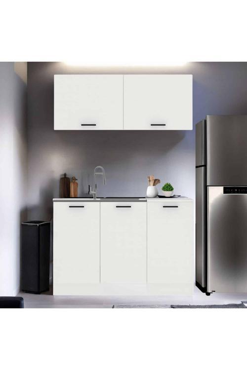 Tuna Hazır Mutfak Dolabı-Çok Amaçlı Dolap 120 cm Beyaz Ve Beyaz Tezgah Dahil