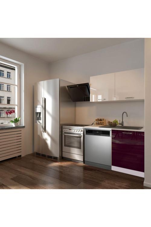 Manza Hazır Mutfak Dolabı 120cm - Parlak-Beyaz Laminat Tezgah Dahil-Bulaşık Makinesi Yeri Mevcut