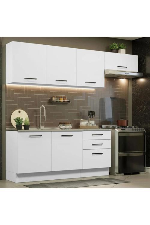 Arp Hazır Mutfak Dolabı-Çok Amaçlı Dolap 240 cm Beyaz Ve Beyaz Laminat Tezgah Dahil