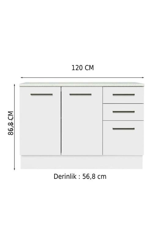 Yale Mutfak Alt Modül 3 Çekmeceli -2 Kapaklı-120 Cm -tezgah Dahil