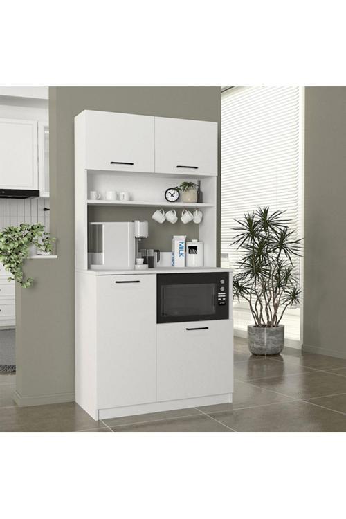 Lexa Çok Amaçlı Dolap-Mikrodalga-Erzak-Airfryer-Mutfak-Kiler Dolabı-Kahve Köşesi-Beyaz-90 cm