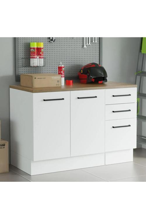 Atlantikçam Tezgahlı Prag Mutfak Alt Modül 3 Çekmeceli -2 Kapaklı-120 Cm Beyaz-tezgah Dahil