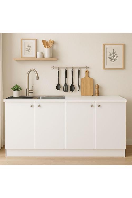 Yarkın Hazır Mutfak Dolabı -Alt Modül-Çok Amaçlı Dolap -160 cm Beyaz Ve Laminat Beyaz Tezgah Dahil