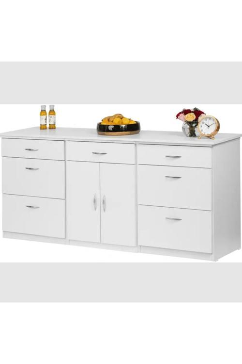 Zei Mutfak Çekmeceli Alt Modül 180 Cm Beyaz- Tezgah Dahil-Çok Amaçlı Dolap-Kahve Köşesi-Mat