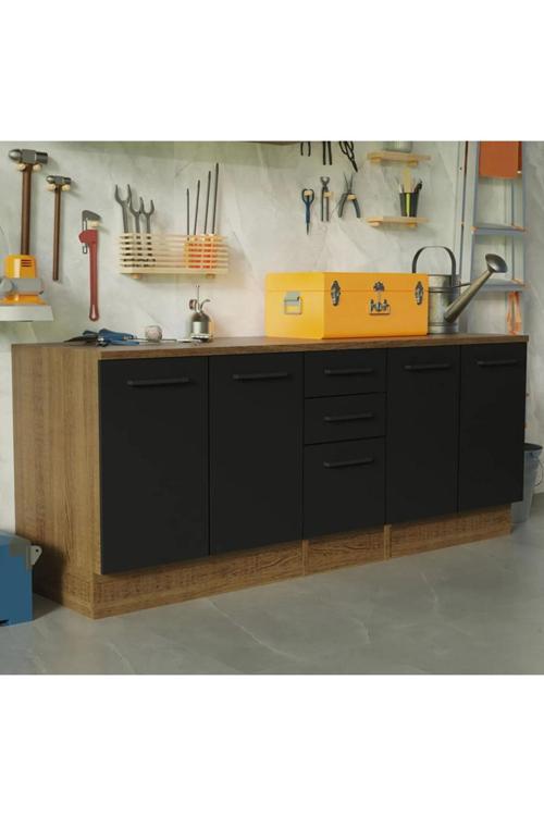 Vant Mutfak 4 Kapaklı-3 Çekmeceli Alt Modül -200 cm - Çok Amaçlı Dolap -Beyaz-Tezgah Dahil