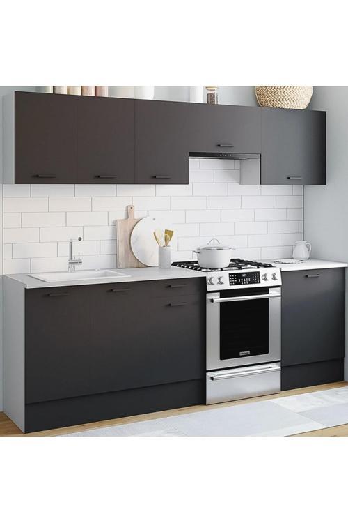 Vena Hazır Mutfak Dolabı 240 Cm -Beyaz Laminat Tezgah Dahil-Antrasit-Mat