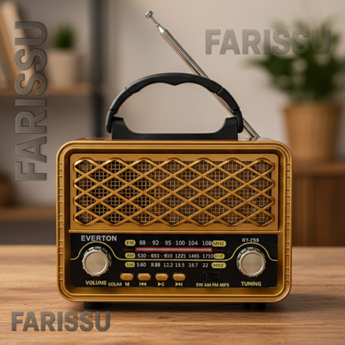 EVERTON RT-735 Retro Tasarım Güneş Enerjili Bluetooth USB/TF MP3 FM/AM/SW Radyo