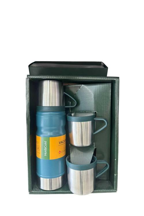 6158 Çelik Termos 3 Bardaklı Set