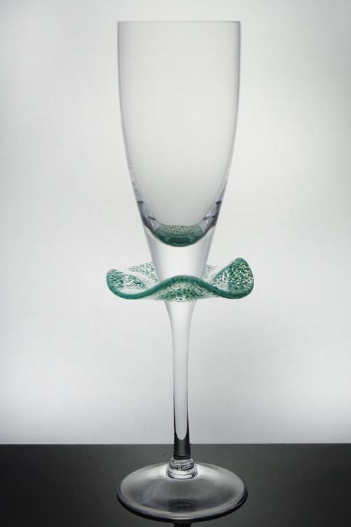 El İmalatı Kristal Yeşil Fırfır Detaylı Şampanya Kadehi 1 Adet 21330