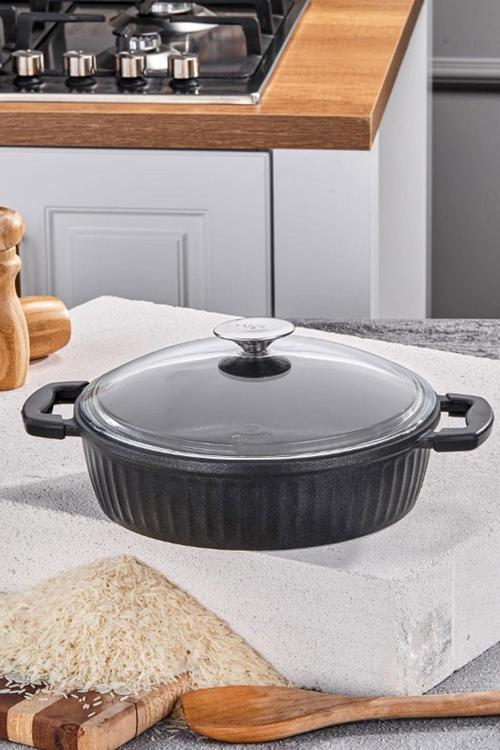 Valeriya Döküm Cam Kapak Basık Tencere 26 Cm TAC-3831