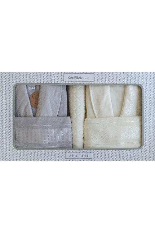 Blossom Happy Aile Bornoz Seti - Krem - Gri