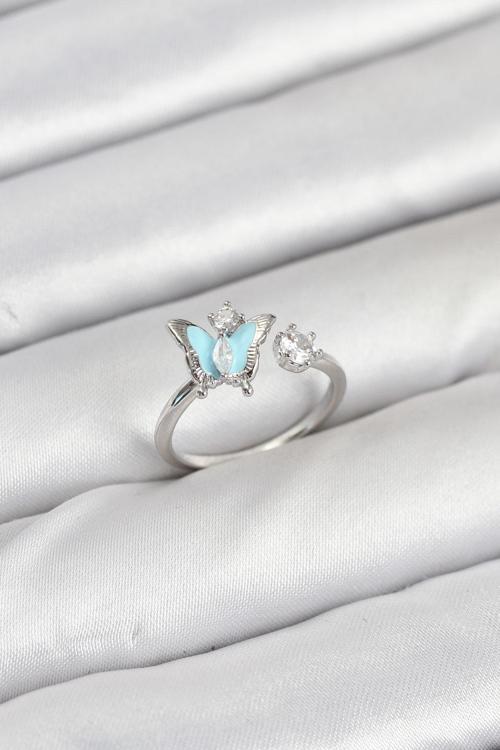 Pirinç Gümüş Renk Kelebek Model Kadın Yüzük - EBJ250927W37952