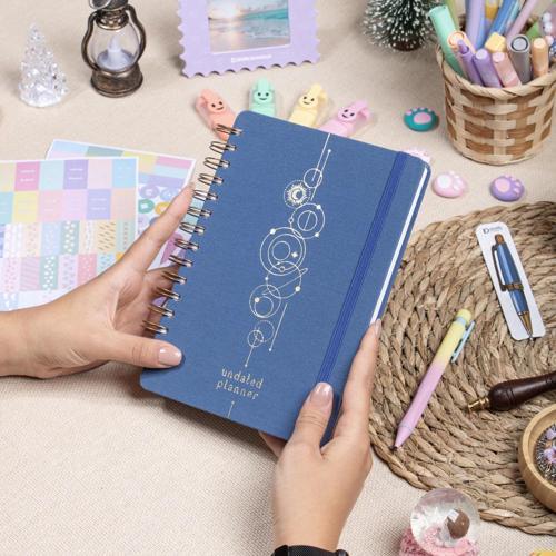 A5 Süresiz Haftalık Planlayıcı Spiralli Kumaş Kapak - Mavi