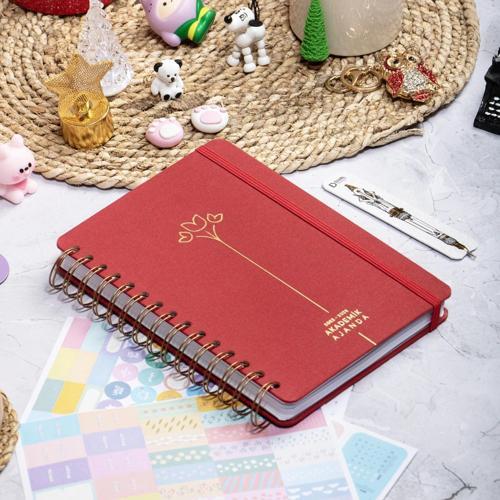 2025-2026 A5 Akademik Ajanda Spiralli Kumaş Kapak 16 Aylık - Kırmızı