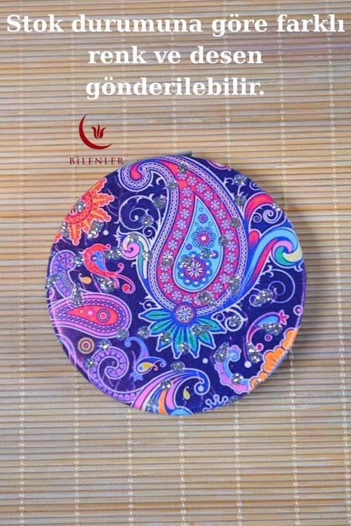 Cep Çanta Aynası,Makyaj Aynası Etnik Desenli Dikdörtgen 6,5x8,5cm