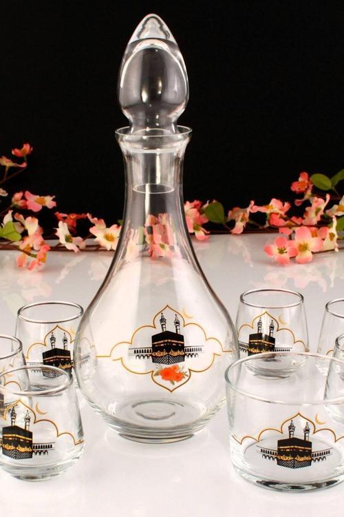 Kabe Desenli 8 Parça Zemzem ve Şerbet Takımı