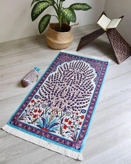 Çini Desenli İpek Dokulu Keseli Seccade Kırmızı