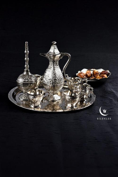 Osmanlı Motifli Gümüş Zemzem Takımı 10 Parça Şık İkram Seti