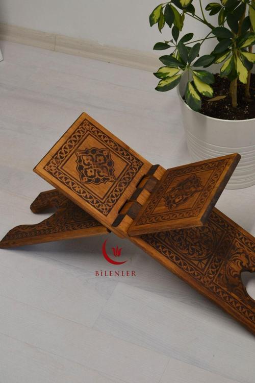 Kur an-ı Kerim Rahlesi Selçuklu Desenli Büyük Boy (18x65cm) Yakma İşçilikli