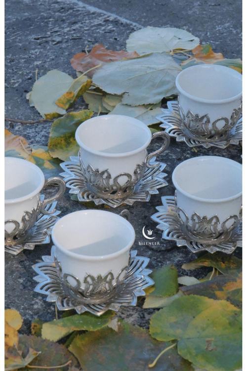 Beyaz Renkli Gümüş Desenli 6 Kişilik Zemzem Takımı