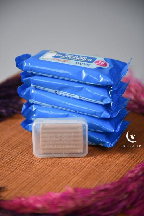 Hac ve Umre için 5'li Islak Mendil+ Sabun Hediyeli
