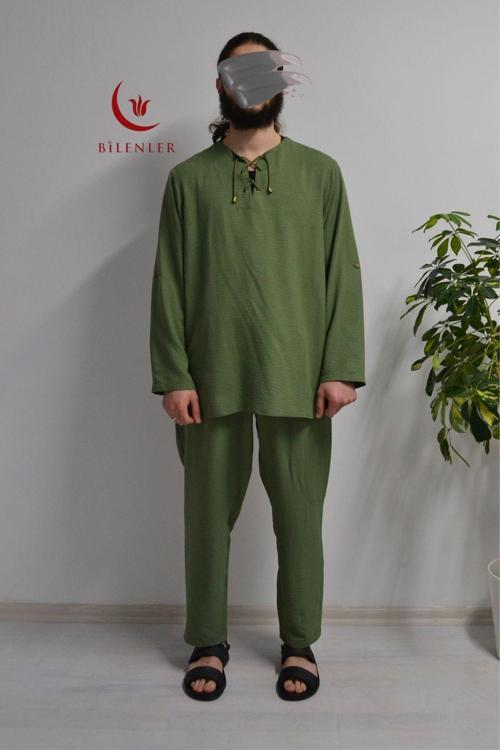 Hac ve Umre İçin Erkek Takım - Lastikli Pantolon & Dik Yaka Gömlek