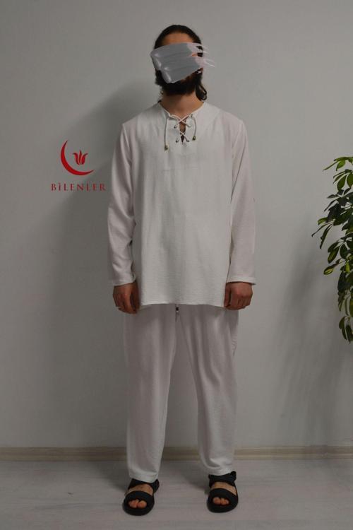 Hac ve Umre İçin Erkek Takım - Lastikli Pantolon & Dik Yaka Gömlek