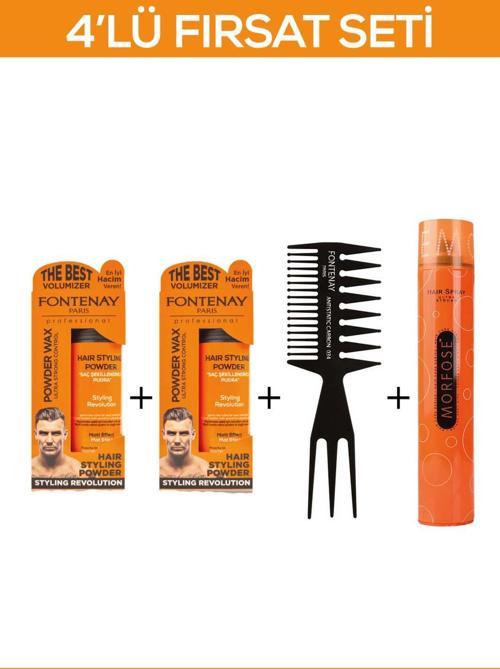 Saç Şekillendirici Pudra Toz Wax Ultra Strong + Şekil Tarak'ı 2 + Saç Spreyi  400ML 4'lü Set