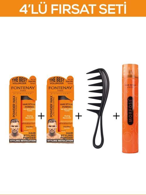 Saç Şekillendirici Pudra Toz Wax Ultra Strong + Şekil Tarak'ı  + Saç Spreyi  400ML 4'lü Set