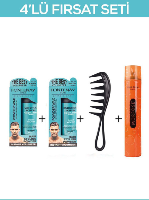 Saç Şekillendirici Pudra Toz Wax Mat Effect X2 + Şekil Tarak'ı + Saç Spreyi 400ML 4'lü Set