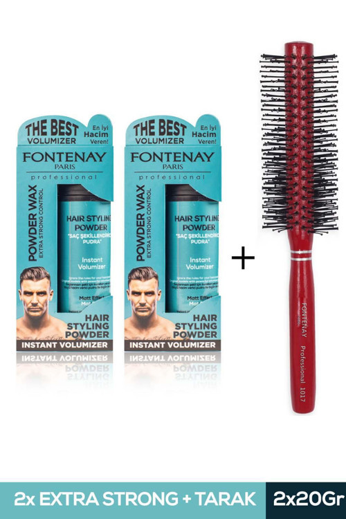 Saç Şekillendirici Pudra Toz Wax Mat Effect Mavı 20gr X2 + Profesyonel Saç Fırçası 1017 3'lü Set