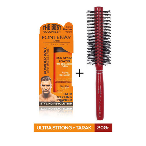 Saç Şekillendirici Pudra Toz Wax Ultra Strong Turuncu 20gr + Profesyonel Saç Fırçası 1018 2'li Set