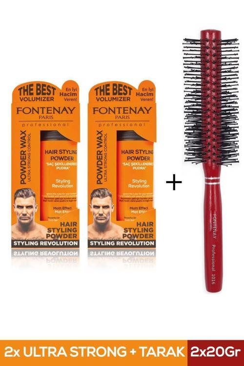Saç Şekillendirici Pudra Toz Wax Ultra Strong Turuncu 20 gr x 2 + Profesyonel Saç Fırçası 1016 3'lü Set