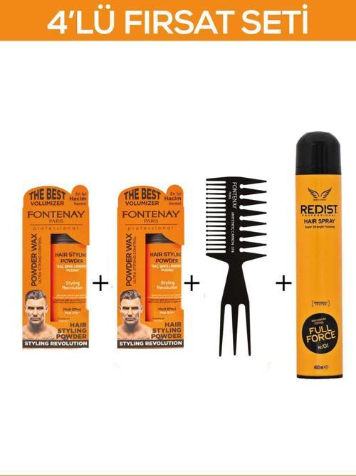 Saç Şekillendirici Pudra Toz Wax Ultra Strong +Şekil Tarak'ı 2+Saç Spreyi 2 400ML 4'lü Set