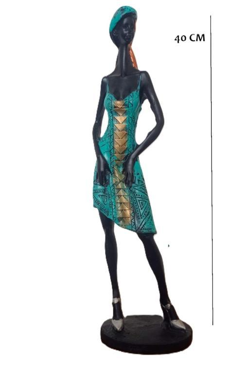Büyük Boy Dekoratif Afrikalı Zarif Kız Biblo