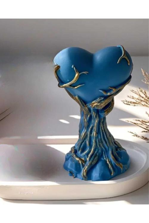 Sarmaşık Ve Dikenli Kalp Ağacı Altın Ve Gümüş Varaklı Özel Tasarım Mum Kokulu Doğal Soya Mum