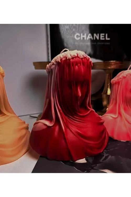 2'Lü Art Decor Peçeli Kadın Büst Mum Seti Doğal Soya Mumu