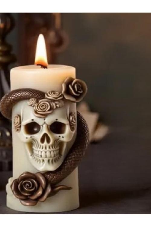Kuru Kafa Gothic Hallowen Temalı Doğal Soya Silindir Mum