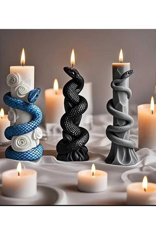Sıradışı Yılan Detaylara Sahip Varak Boyalı Doğal Soya Mum Dekoratif Yılan Mum