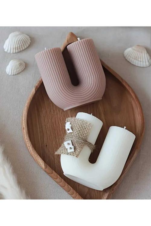 Doğal Soya Dekoratif Çift Başlı U Mum