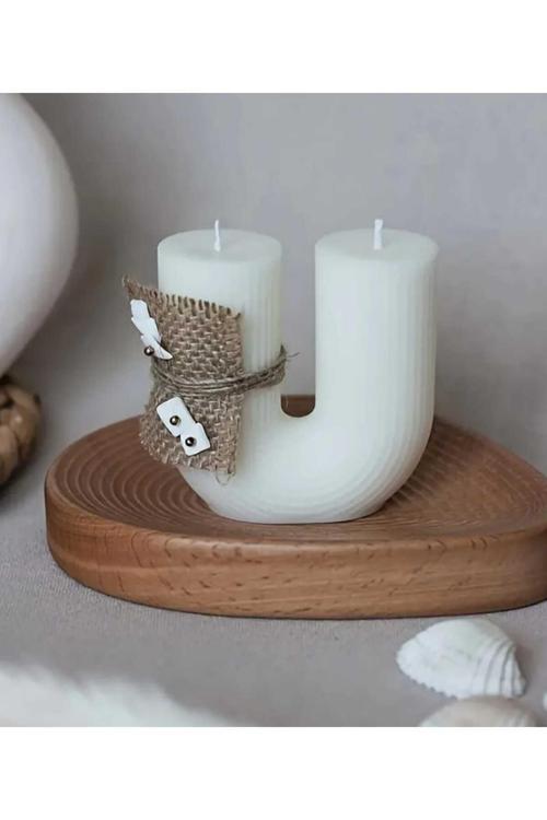 Doğal Soya Dekoratif Çift Başlı U Mum