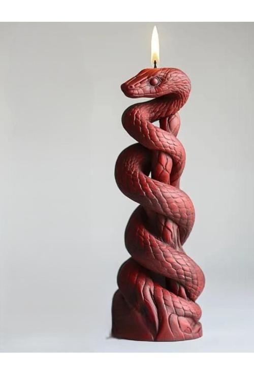 Sıradışı Yılan Detaylara Sahip Varak Boyalı Doğal Soya Mum Dekoratif Yılan Mum