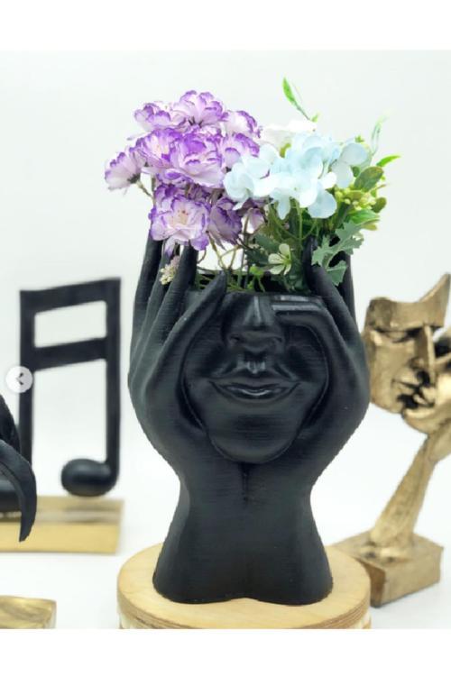 Büyük Boy Yarım Yüz Uzun Parmaklı Dekoratif Vazo Saksı Bitki Dekor