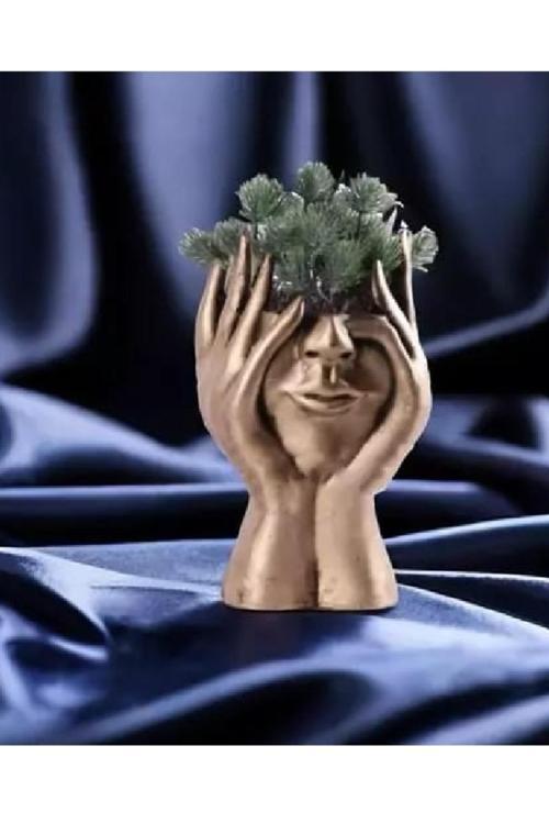 Büyük Boy Yarım Yüz Uzun Parmaklı Dekoratif Vazo Saksı Bitki Dekor