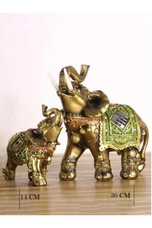 Polyester Döküm Bronz Fil Ailesi Dekoratif Fil Biblo 15 Cm 30 Cm